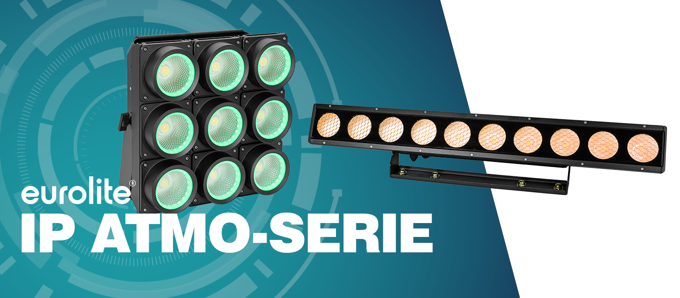 EUROLITE IP Atmo-Serie Titelbild mit Atmo Blinder 9 und Atmo Bar 10